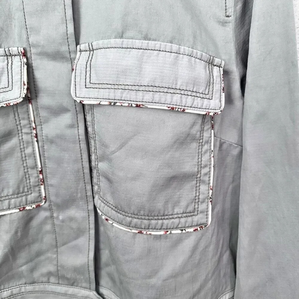 ANTHROPOLOGIE | Light Sage Green Jacket Linen Floral Piped Trucker Jacket | XL - Picture 7 of 15
